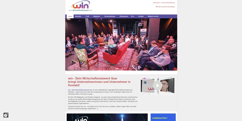 Screenshot der Website von WIN – Dein Wirtschaftsnetzwerk Saar